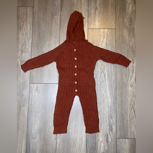 Jamie Kay Other - EUC Jamie Kay 3Y Hooded Cable Knit Long Sleeve Button Front Rust Brown Jumpsuit